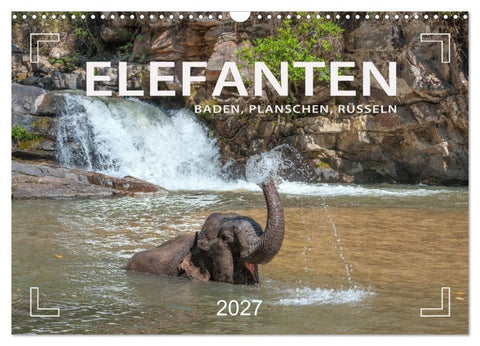 Elefanten - Baden, Planschen, Rüsseln (Wandkalender 2027 DIN A3 quer), CALVENDO Monatskalender