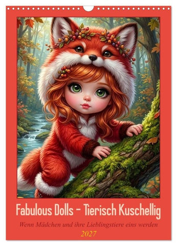 Fabulous Dolls - Tierisch Kuschellig (Wandkalender 2027 DIN A3 hoch), CALVENDO Monatskalender