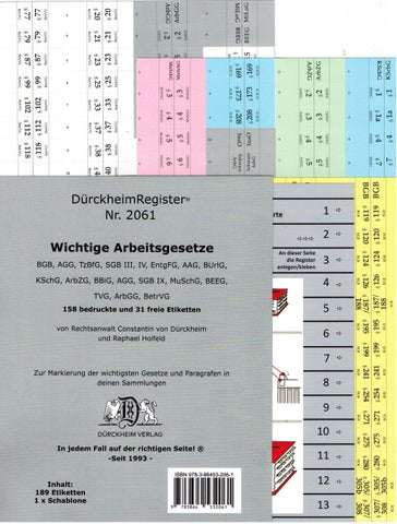 DürckheimRegister® WICHTIGE ARBEITSGESETZE OHNE STICHWORTE