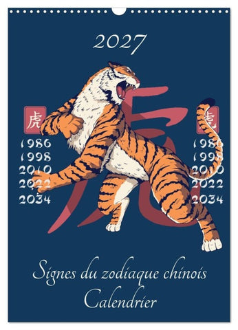 Signes du zodiaque chinois (Calendrier mural 2027 DIN A3 horizontal), CALVENDO calendrier mensuel