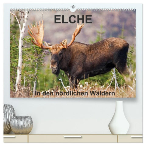 ELCHE In den nördlichen Wäldern (hochwertiger Premium Wandkalender 2026 DIN A2 quer), Kunstdruck in Hochglanz