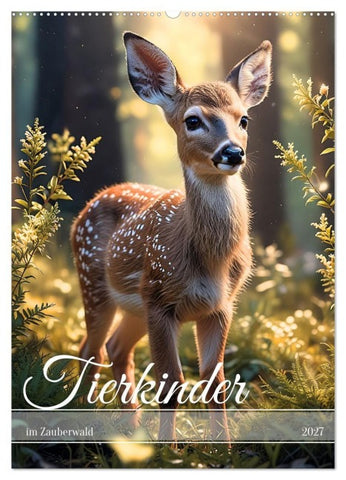 Tierkinder im Zauberwald (Wandkalender 2027 DIN A2 hoch), CALVENDO Monatskalender