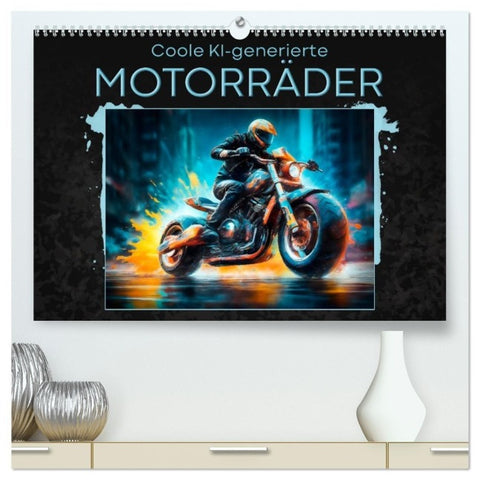 Coole KI-generierte MOTORRÄDER (hochwertiger Premium Wandkalender 2027 DIN A2 quer), Kunstdruck in Hochglanz