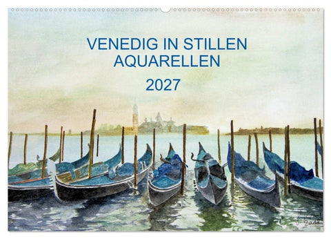 Venedig in stillen Aquarellen (Wandkalender 2027 DIN A2 quer), CALVENDO Monatskalender
