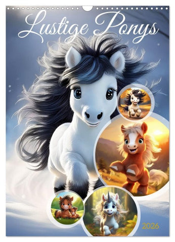 Lustige Ponys (Wandkalender 2026 DIN A3 hoch), CALVENDO Monatskalender