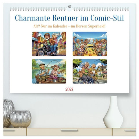 Charmante Rentner im Comic-Stil (hochwertiger Premium Wandkalender 2027 DIN A2 quer), Kunstdruck in Hochglanz