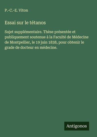 Essai sur le tétanos