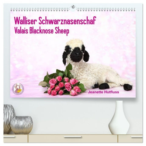 Walliser Schwarznasenschaf Valais Blacknose Sheep (hochwertiger Premium Wandkalender 2027 DIN A2 quer), Kunstdruck in Hochglanz