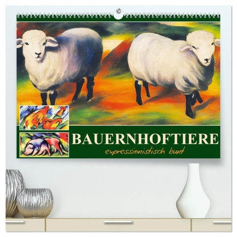 Bauernhoftiere, expressionistisch bunt (hochwertiger Premium Wandkalender 2027 DIN A2 quer), Kunstdruck in Hochglanz