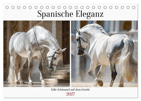 Spanische Eleganz. Edle Schimmel auf dem Gestüt (Tischkalender 2027 DIN A5 quer), CALVENDO Monatskalender