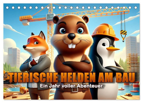 Tierische Helden am Bau: Ein Jahr voller Abenteuer (Tischkalender 2027 DIN A5 quer), CALVENDO Monatskalender