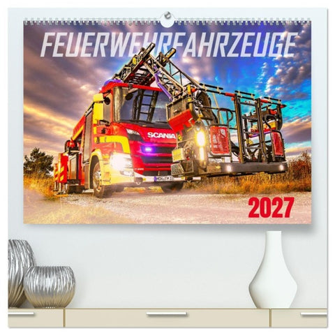 Feurwehrfahrzeuge (hochwertiger Premium Wandkalender 2027 DIN A2 quer), Kunstdruck in Hochglanz