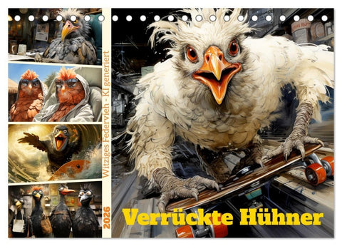 Verrückte Hühner (Tischkalender 2026 DIN A5 quer), CALVENDO Monatskalender