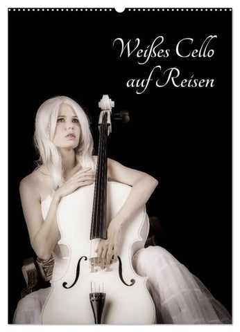 Weißes Cello auf Reisen (Wandkalender 2027 DIN A2 hoch), CALVENDO Monatskalender