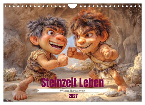 Steinzeit Leben - Witzige Illustrationen (Wandkalender 2027 DIN A4 quer), CALVENDO Monatskalender