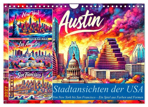 Stadtansichten der USA in Tusche (Wandkalender 2027 DIN A4 quer), CALVENDO Monatskalender