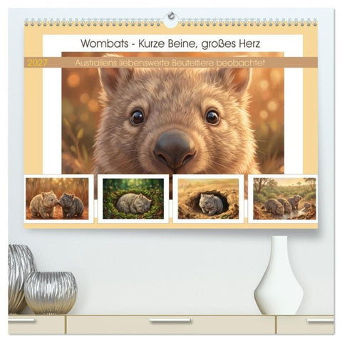 Wombats - Kurze Beine, großes Herz (hochwertiger Premium Wandkalender 2027 DIN A2 quer), Kunstdruck in Hochglanz