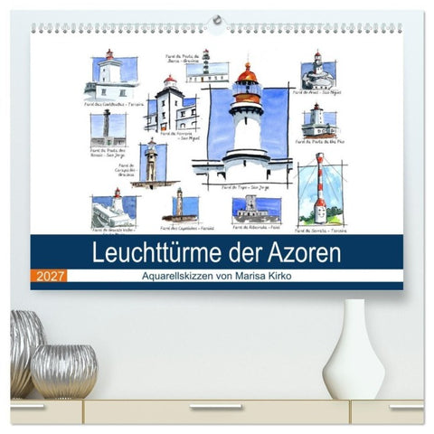 Leuchttürme der Azoren (hochwertiger Premium Wandkalender 2027 DIN A2 quer), Kunstdruck in Hochglanz