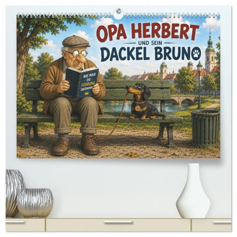 Opa Herbert und Dackel Bruno (hochwertiger Premium Wandkalender 2027 DIN A2 quer), Kunstdruck in Hochglanz