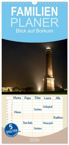 Familienplaner 2026 - Blick auf Borkum mit 5 Spalten (Wandkalender, 21 x 45 cm) CALVENDO