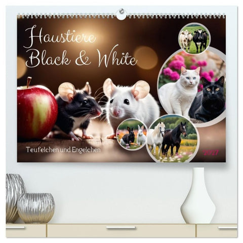 Haustiere - Black and White (hochwertiger Premium Wandkalender 2027 DIN A2 quer), Kunstdruck in Hochglanz
