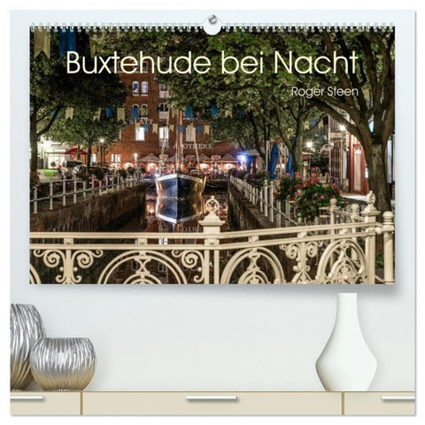 Buxtehude bei Nacht (hochwertiger Premium Wandkalender 2027 DIN A2 quer), Kunstdruck in Hochglanz