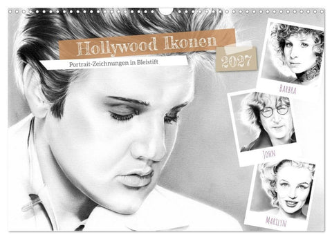 Hollywood Ikonen in Bleistift (Wandkalender 2027 DIN A3 quer), CALVENDO Monatskalender