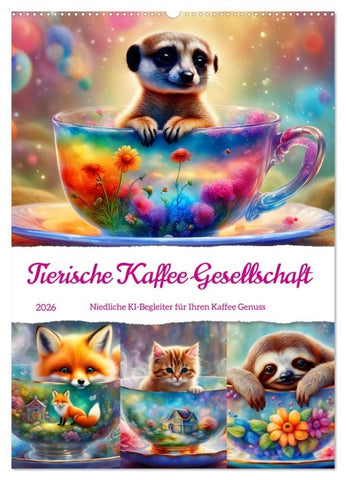Tierische Kaffee Gesellschaft (Wandkalender 2026 DIN A2 hoch), CALVENDO Monatskalender