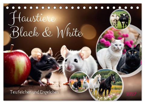 Haustiere - Black and White (Tischkalender 2027 DIN A5 quer), CALVENDO Monatskalender