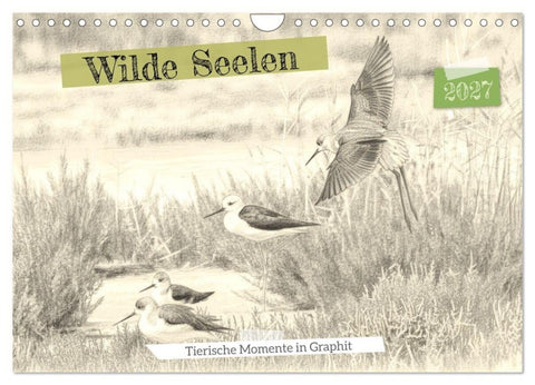 Wilde Seelen - Tierische Momente in Graphit (Wandkalender 2027 DIN A4 quer), CALVENDO Monatskalender