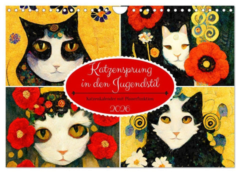 Katzensprung in den Jugendstil (Wandkalender 2026 DIN A4 quer), CALVENDO Monatskalender