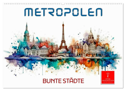Skylines - bunte Städte (Wandkalender 2027 DIN A2 quer), CALVENDO Monatskalender