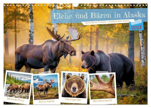 Elche und Bären in Alaska (Wandkalender 2027 DIN A3 quer), CALVENDO Monatskalender
