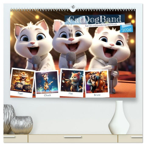 CatDogBand (hochwertiger Premium Wandkalender 2026 DIN A2 quer), Kunstdruck in Hochglanz