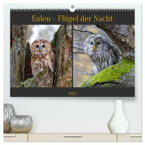 Eulen - Flügel der Nacht (hochwertiger Premium Wandkalender 2027 DIN A2 quer), Kunstdruck in Hochglanz