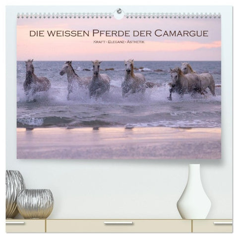 Die weißen Pferde der Camargue (hochwertiger Premium Wandkalender 2027 DIN A2 quer), Kunstdruck in Hochglanz