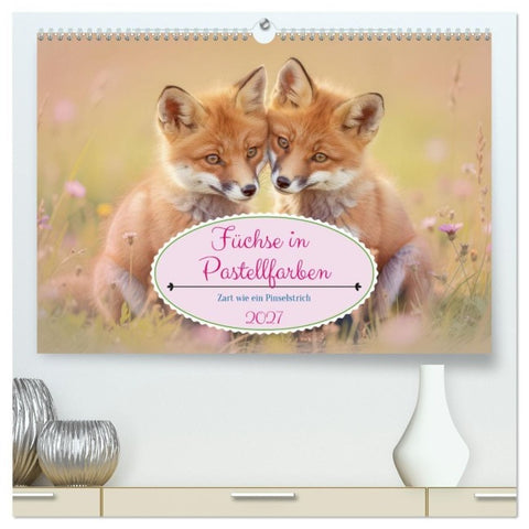 Füchse in Pastellfarben (hochwertiger Premium Wandkalender 2027 DIN A2 quer), Kunstdruck in Hochglanz