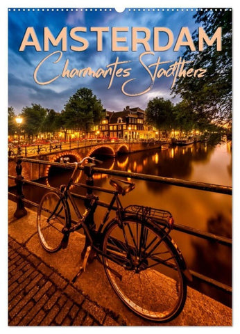 AMSTERDAM Charmantes Stadtherz (Wandkalender 2027 DIN A2 hoch), CALVENDO Monatskalender