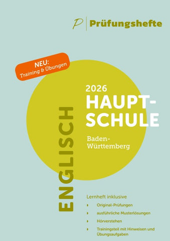 Prüfungsheft - 2026 Englisch Hauptschulabschluss – Baden-Württemberg – Original-Prüfungen und Lösungen