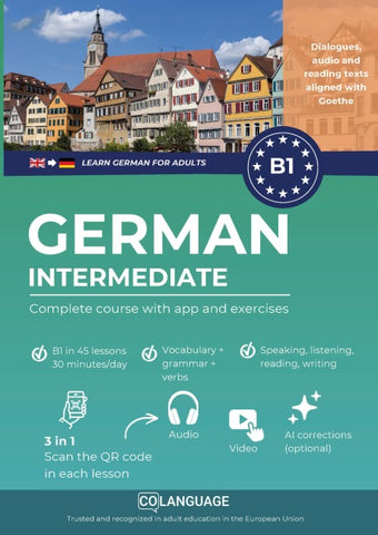 Learn German B1 intermediate. Complete course with audio and video