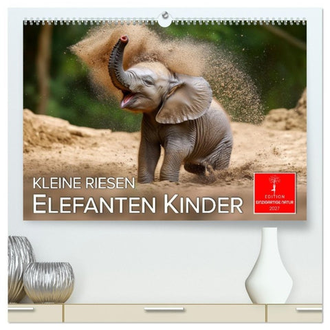 Elefanten Kinder - kleine Riesen (hochwertiger Premium Wandkalender 2027 DIN A2 quer), Kunstdruck in Hochglanz