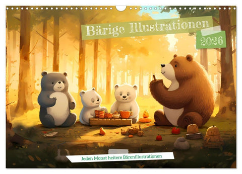 Bärige Illustrationen (Wandkalender 2026 DIN A3 quer), CALVENDO Monatskalender