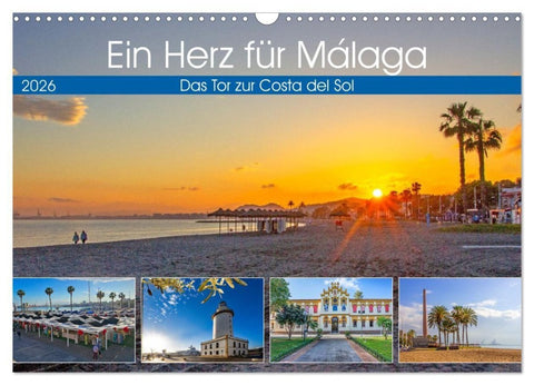 Ein Herz für Málaga (Wandkalender 2026 DIN A3 quer), CALVENDO Monatskalender