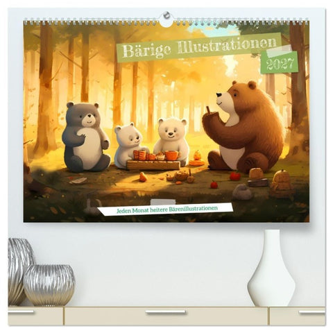 Bärige Illustrationen (hochwertiger Premium Wandkalender 2027 DIN A2 quer), Kunstdruck in Hochglanz