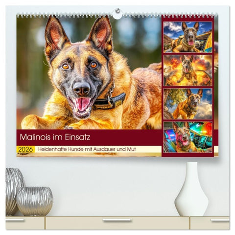 Malinois im Einsatz. Heldenhafte Hunde mit Ausdauer und Mut (hochwertiger Premium Wandkalender 2026 DIN A2 quer), Kunstdruck in Hochglanz