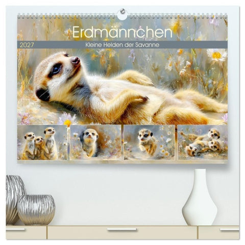Erdmännchen. Kleine Helden der Savanne (hochwertiger Premium Wandkalender 2027 DIN A2 quer), Kunstdruck in Hochglanz
