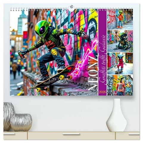 NEONZ - Graffiti trifft Galaxie (hochwertiger Premium Wandkalender 2026 DIN A2 quer), Kunstdruck in Hochglanz