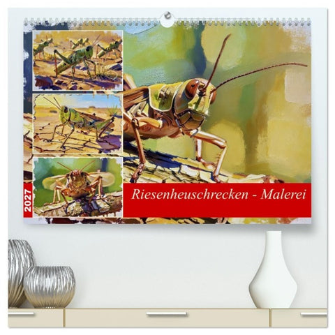 Riesenheuschrecken - Malerei (hochwertiger Premium Wandkalender 2027 DIN A2 quer), Kunstdruck in Hochglanz