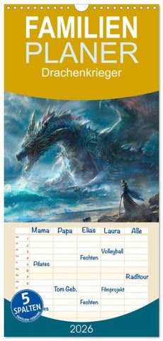 Familienplaner 2026 - Drachenkrieger mit 5 Spalten (Wandkalender, 21 x 45 cm) CALVENDO
