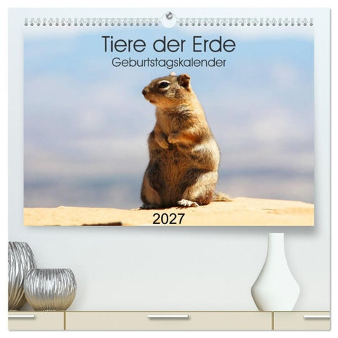 Tiere der Erde Geburtstagskalender (hochwertiger Premium Wandkalender 2027 DIN A2 quer), Kunstdruck in Hochglanz